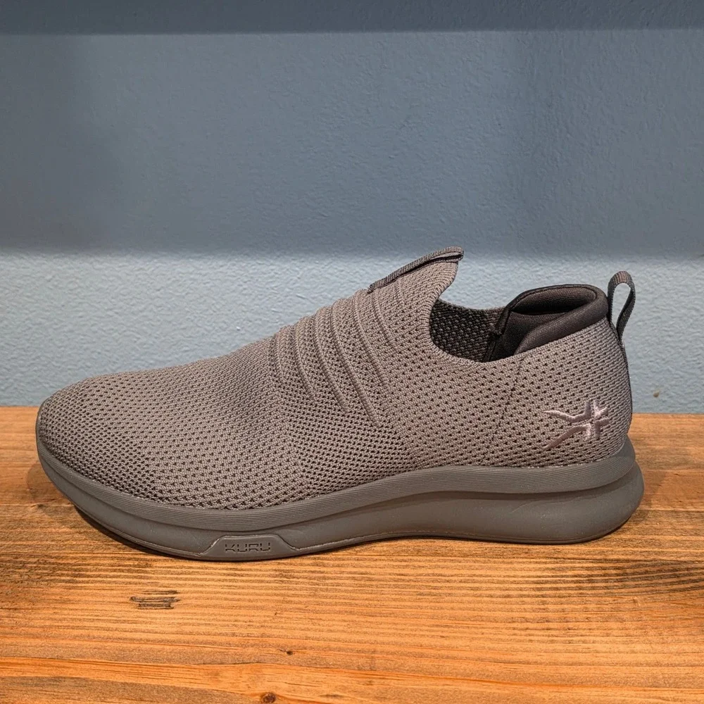 Kuru Mens Atom Slip-On Sneakers Grey Knit Orthopedic Walking Shoes‎ 8.5